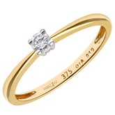 0.1ct Round Diamond 4-Prong Set Solitaire Ring in UK Hallmarked 9ct Yellow Gold